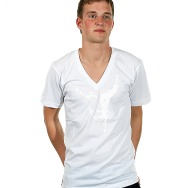 Wagon Repair Loves Duel V- Neck Shirt (White/White Print)