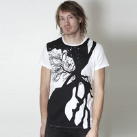 Trentemoeller Round Neck Designer Shirt (White / Black Print)