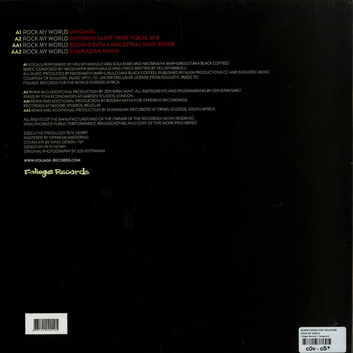 洋楽 Black Coffee - Rock My World 12inch Black Coffee Feat. Soulstar – Rock My World – Vinyl (12
