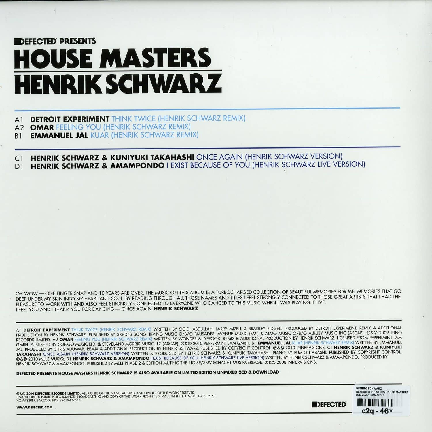 Henrik Schwarz - DEFECTED PRESENTS HOUSE MASTERS / Defected