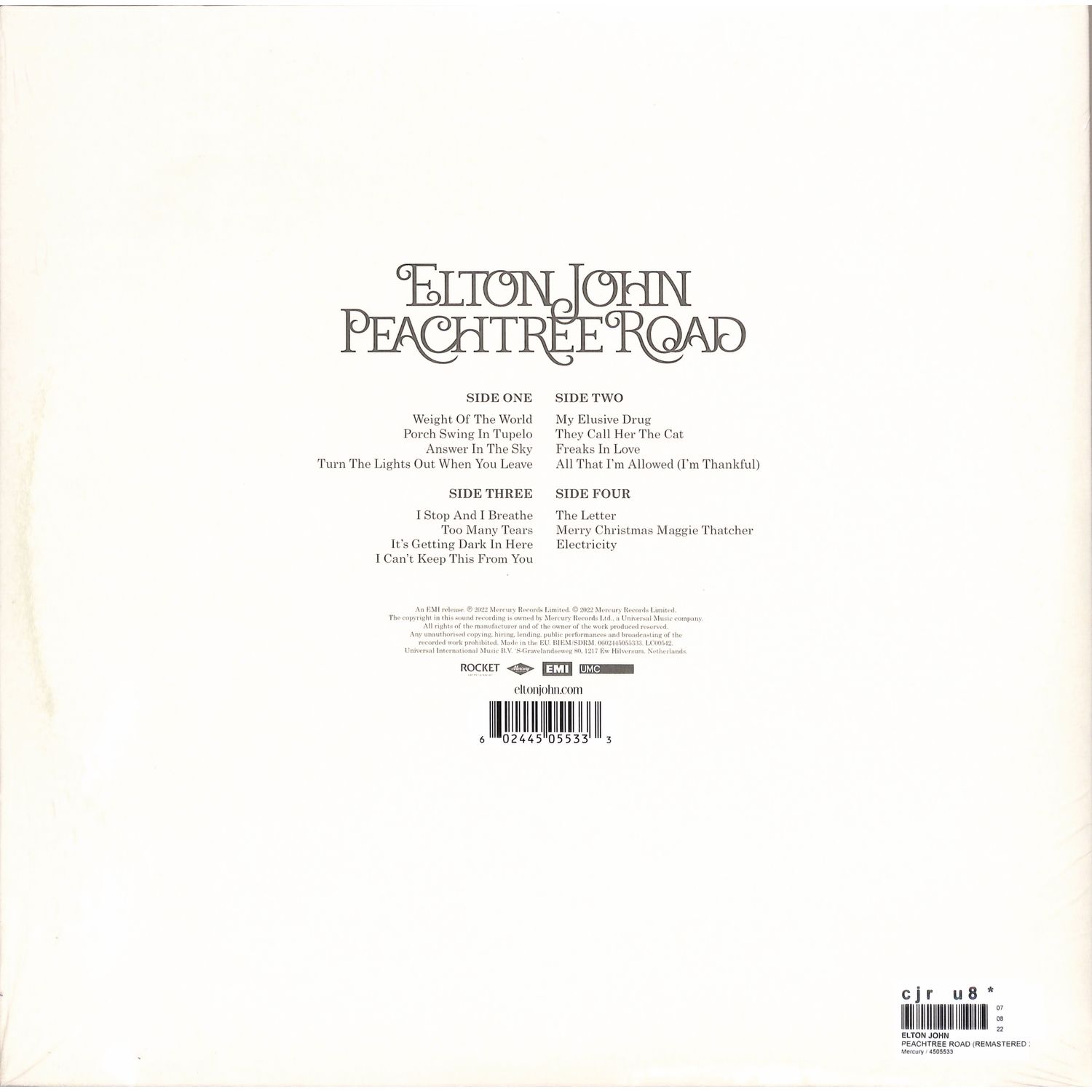 ワールドワイド2LP Elton John Peachtree Road 4505533 Rocket Entertainment, Mercury, EMI /00660 Amazon.com: Peachtree Road[2 LP]: CDs & Vinyl