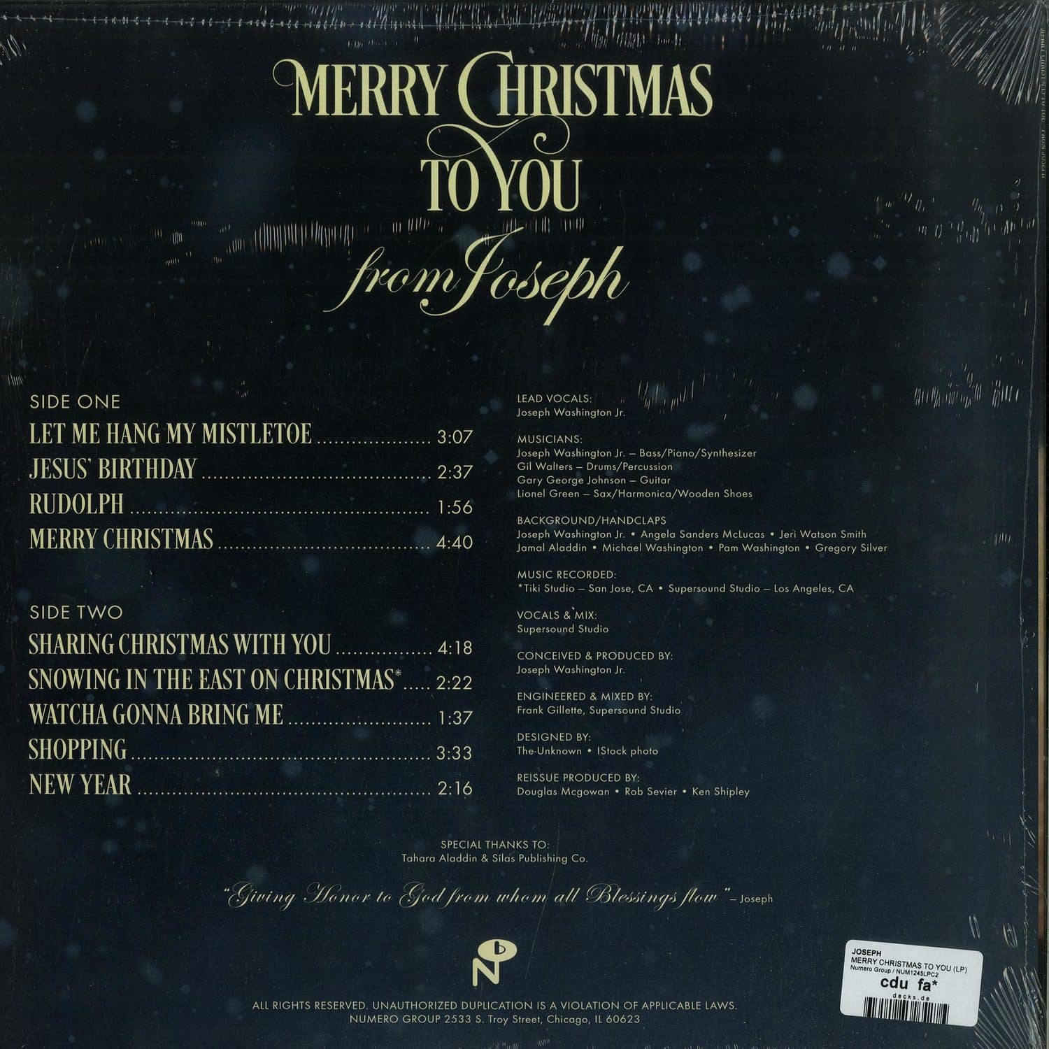 米LP Joseph Washington, Jr. Merry Christmas To You From Joseph SIL1001 S. &amp;amp; P. MUSIC INC /00260 Joseph Washington Jr. — Merry Christmas To You – Numero Group