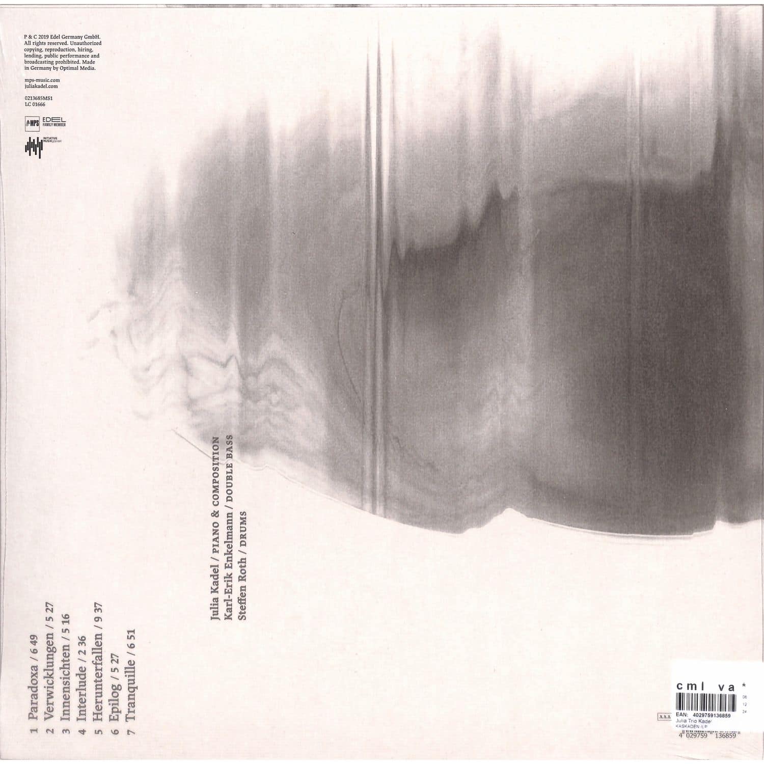 独LP Julia Kadel Trio Kaskaden 0213685MS1 MPS Records /00260 LP JULIA KADEL TRIO Kaskaden 0213685MS1 MPS Records GERMANY