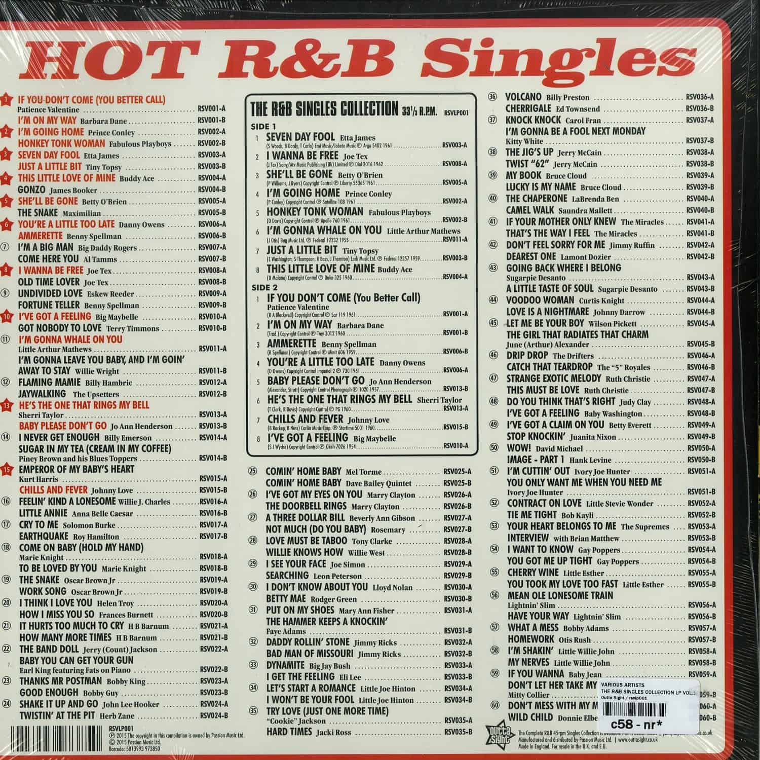 Various Artists - THE R&B SINGLES COLLECTION LP VOL.1