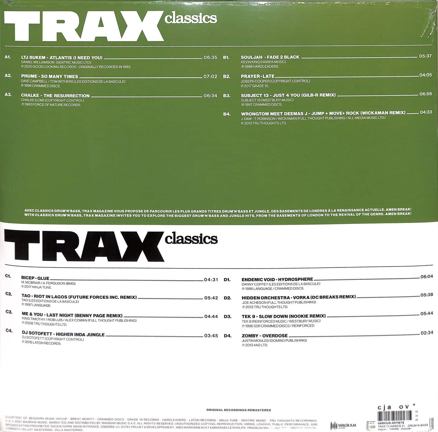 Various Artists TRAX CLASSICS 01 DRUM N BASS