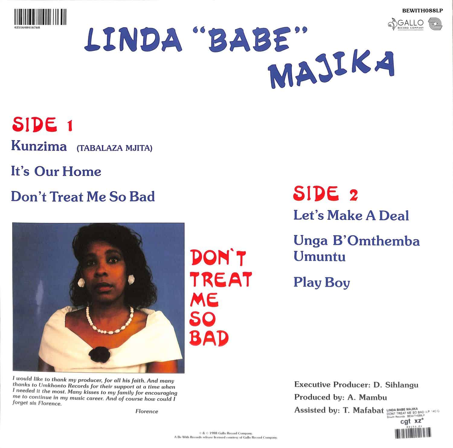 英、欧LP Linda Babe Majika Dont Treat Me So Bad BEWITH088LP Be With Records /00260 Be With Records • Linda “Babe” Majika Don't Treat Me So Bad LP