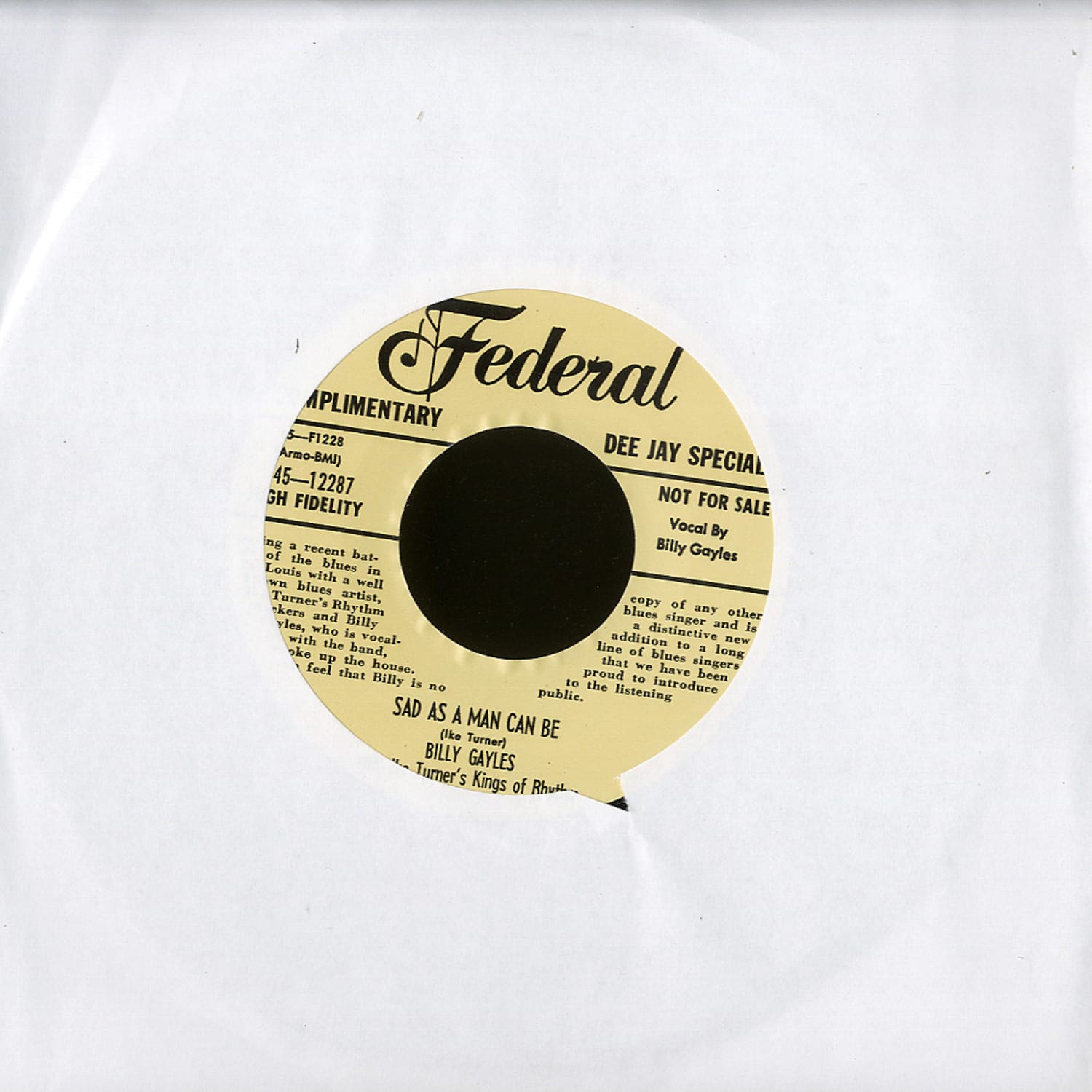 Billy Gayles - SAD AS A MAN CAN BE 