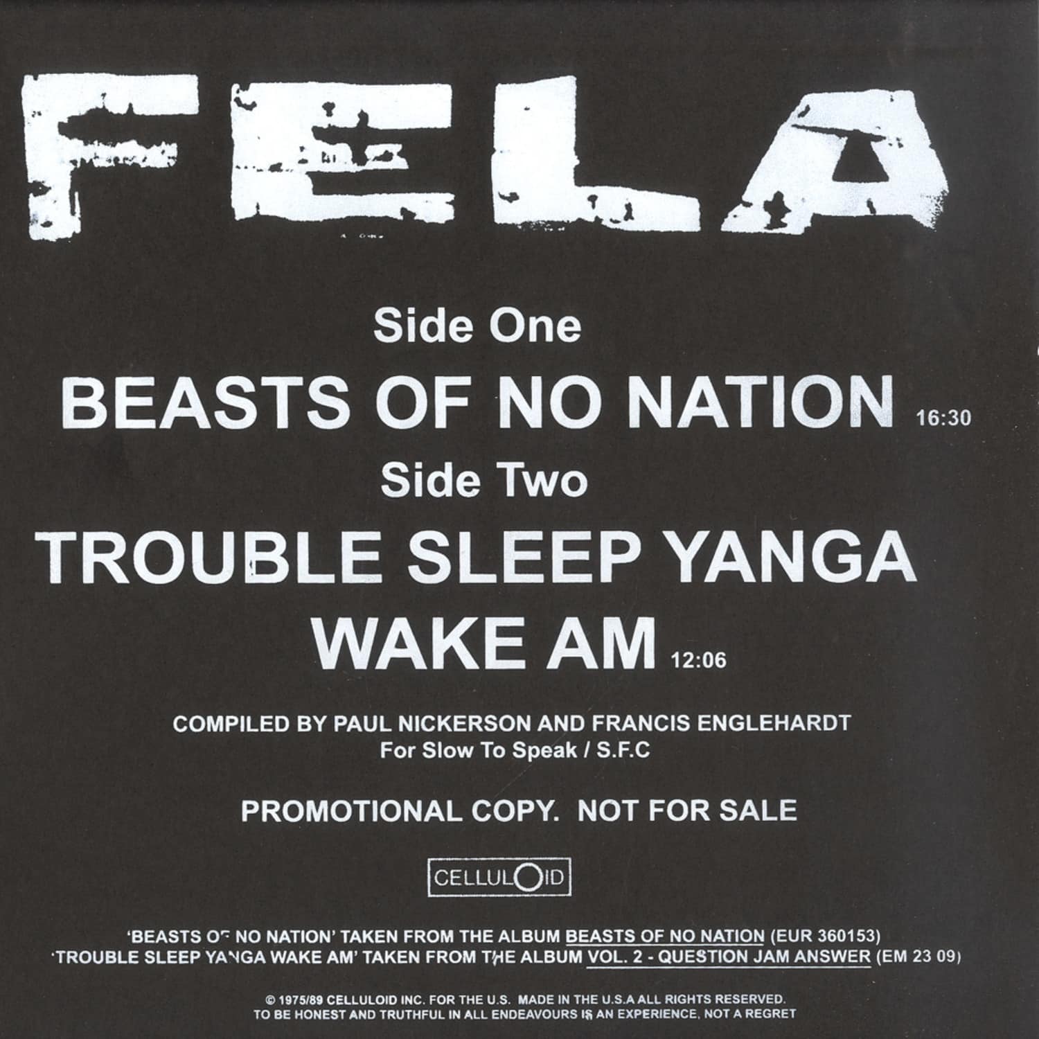 Fela Kuti - BEASTS OF NO NATION/ TROUBLE SLEEP YANGA WAKE AM