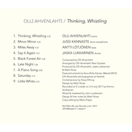 Back View : Olli Ahvenlahti - THINKING, WHISTLING (CD) - We Jazz / 05250182